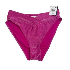 Bar III Shimmer High Waist Bikini Bottoms Jazzed Pink XS New